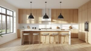 Light Wood Kitchen Cabinets with White Countertops