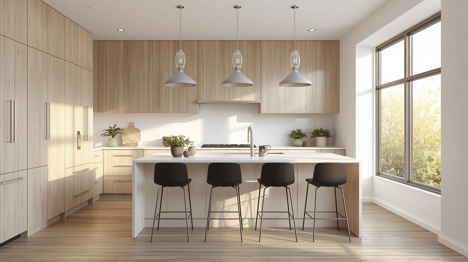 Light Wood Kitchen Cabinets with White Countertops